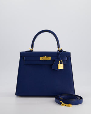 Hermès HSS Kelly 25 Sellier Verso Bag in Bleu Encre Chèvre Mysore Leather & Rose Mexico Interior with Brushed Gold Hardware