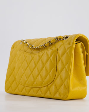 Chanel Medium Classic Double Flap Bag in Mustard Yellow Caviar Leather with Gold Hardware