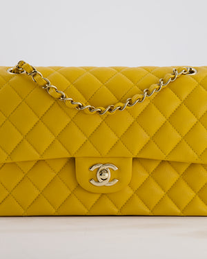 Chanel Medium Classic Double Flap Bag in Mustard Yellow Caviar Leather with Gold Hardware