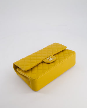Chanel Medium Classic Double Flap Bag in Mustard Yellow Caviar Leather with Gold Hardware