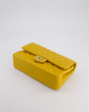 Chanel Medium Classic Double Flap Bag in Mustard Yellow Caviar Leather with Gold Hardware