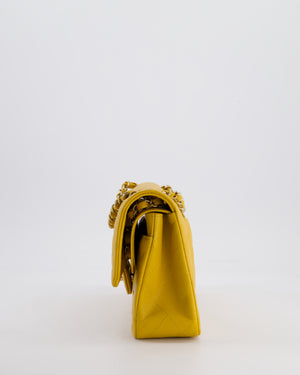 Chanel Medium Classic Double Flap Bag in Mustard Yellow Caviar Leather with Gold Hardware
