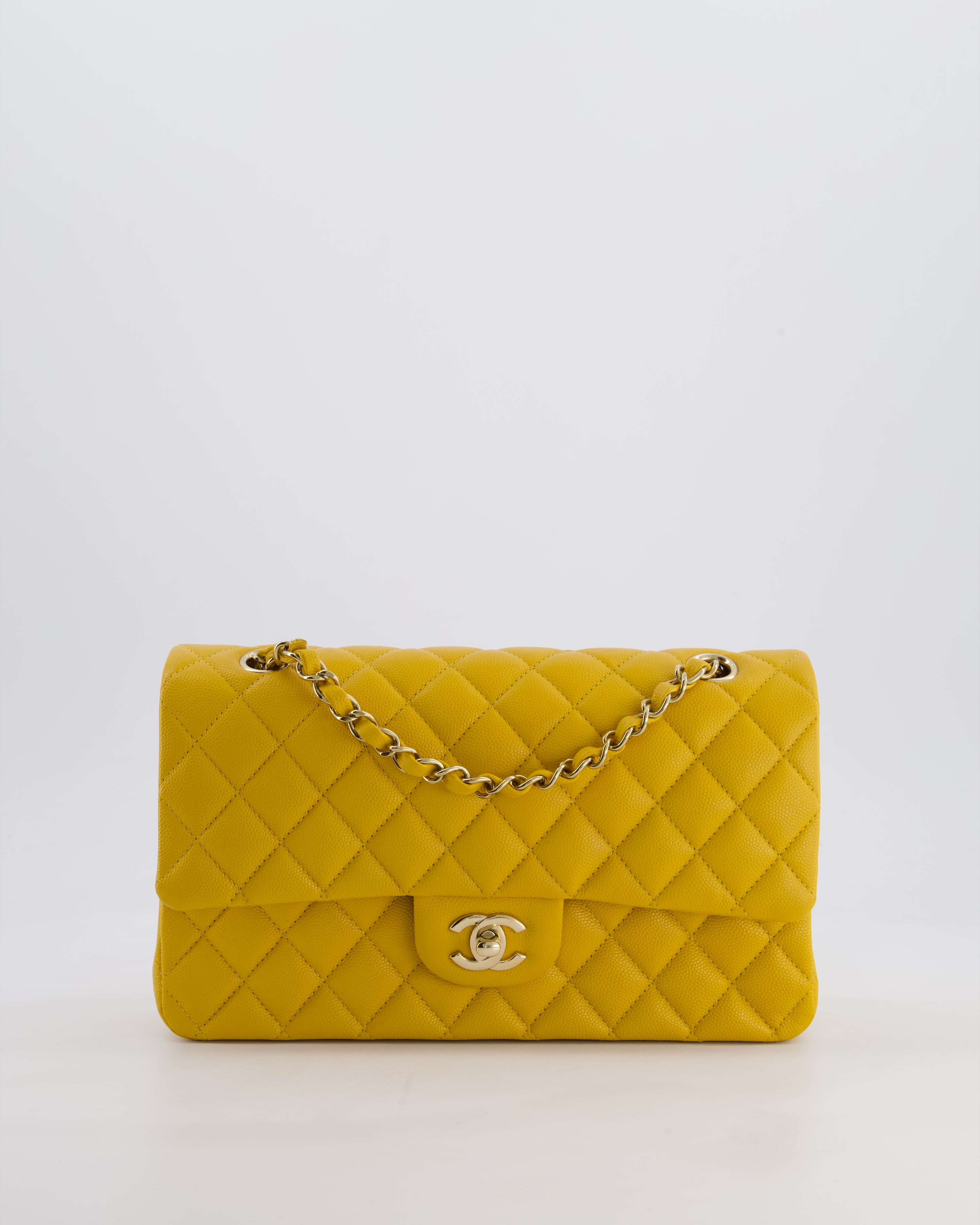Chanel Medium Classic Double Flap Bag in Mustard Yellow Caviar