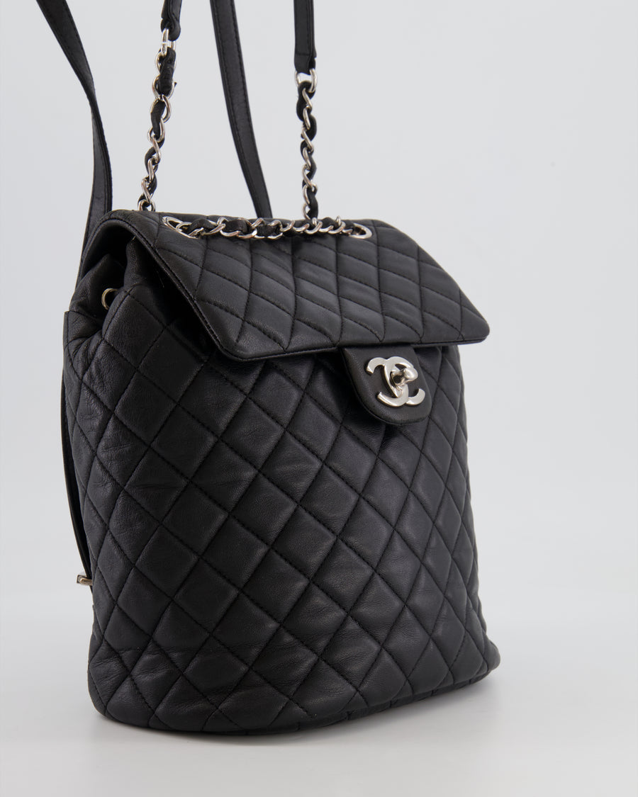 Chanel Black Quilted Lambskin Backpack with Silver Hardware