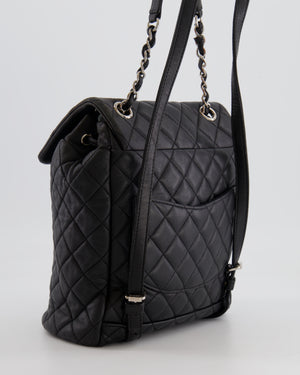 Chanel Black Quilted Lambskin Backpack with Silver Hardware