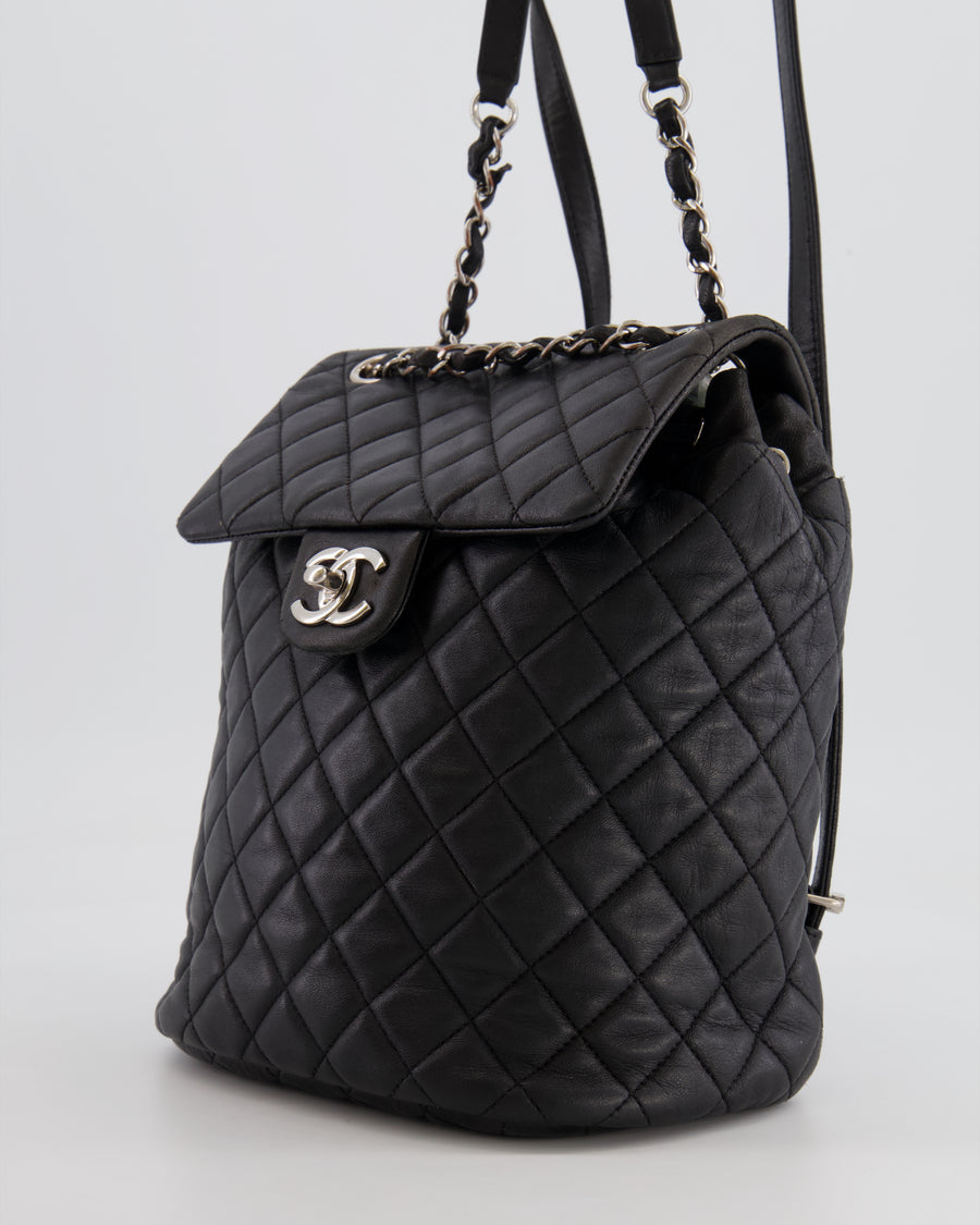 Chanel Black Quilted Lambskin Backpack with Silver Hardware