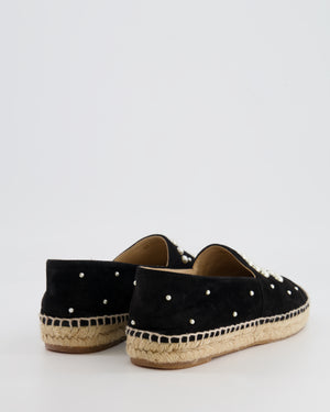 Chanel Black Suede Espadrilles with Pearl Embellishments and CC Logo Size EU 38