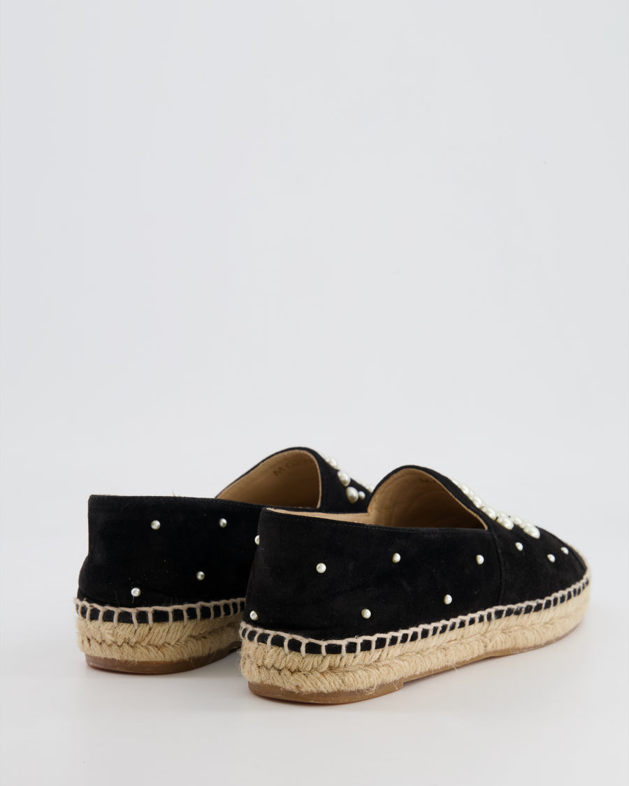 Chanel Black Suede Espadrilles with Pearl Embellishments and CC Logo Size EU 38