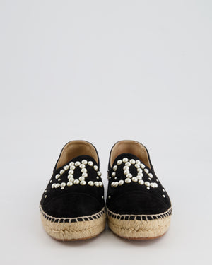Chanel Black Suede Espadrilles with Pearl Embellishments and CC Logo Size EU 38
