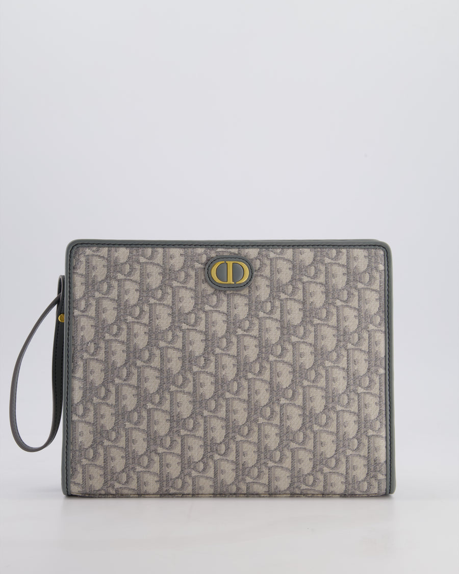 Christian Dior 30 Montaigne Pouch Bag in Grey & White Oblique Canvas with Gold Hardware RRP890£