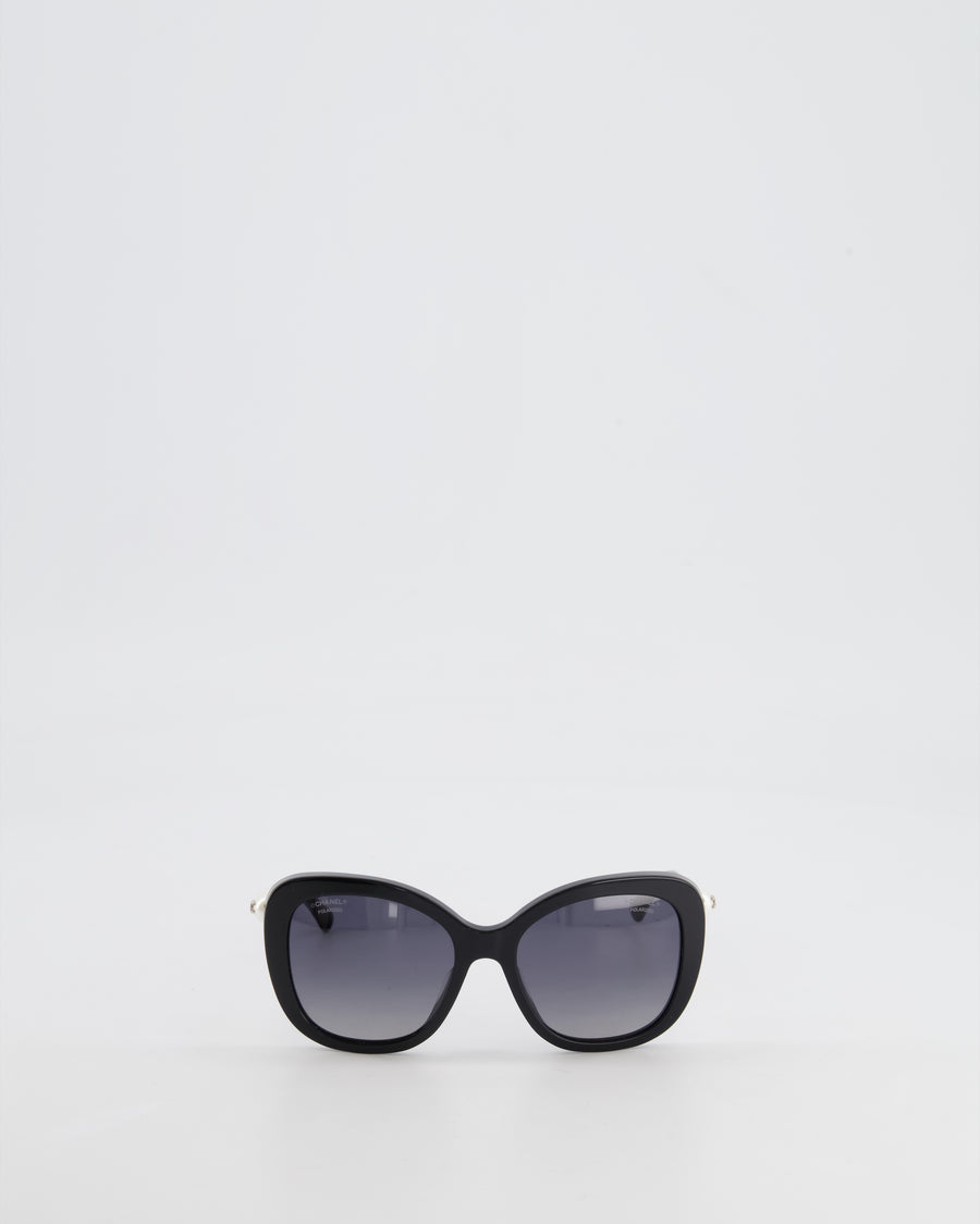 Chanel Black Sunglasses with Pearl CC Logo Detail and Silver Hardware