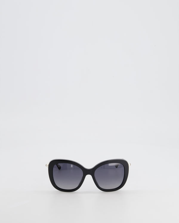Chanel Black Sunglasses with Pearl CC Logo Detail and Silver Hardware