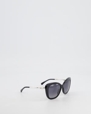 Chanel Black Sunglasses with Pearl CC Logo Detail and Silver Hardware