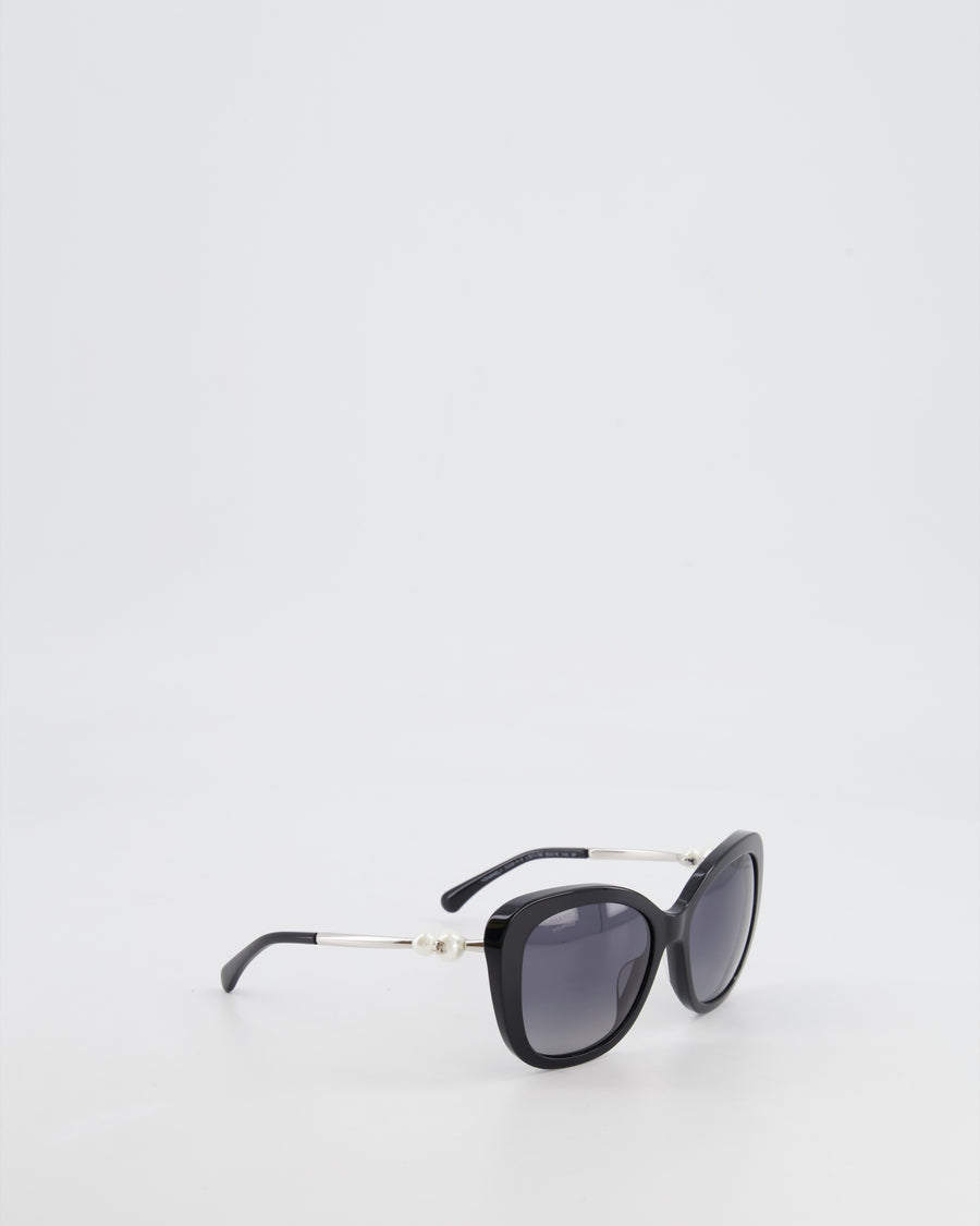 Chanel Black Sunglasses with Pearl CC Logo Detail and Silver Hardware
