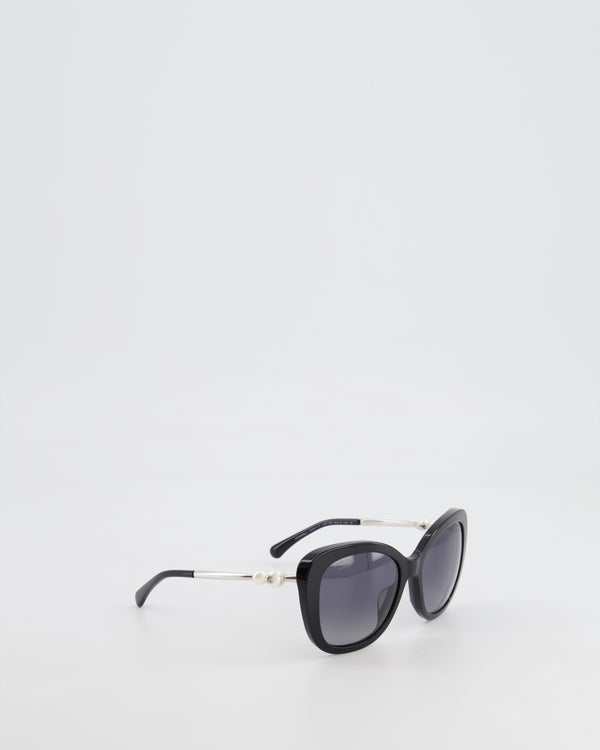Chanel Black Sunglasses with Pearl CC Logo Detail and Silver Hardware