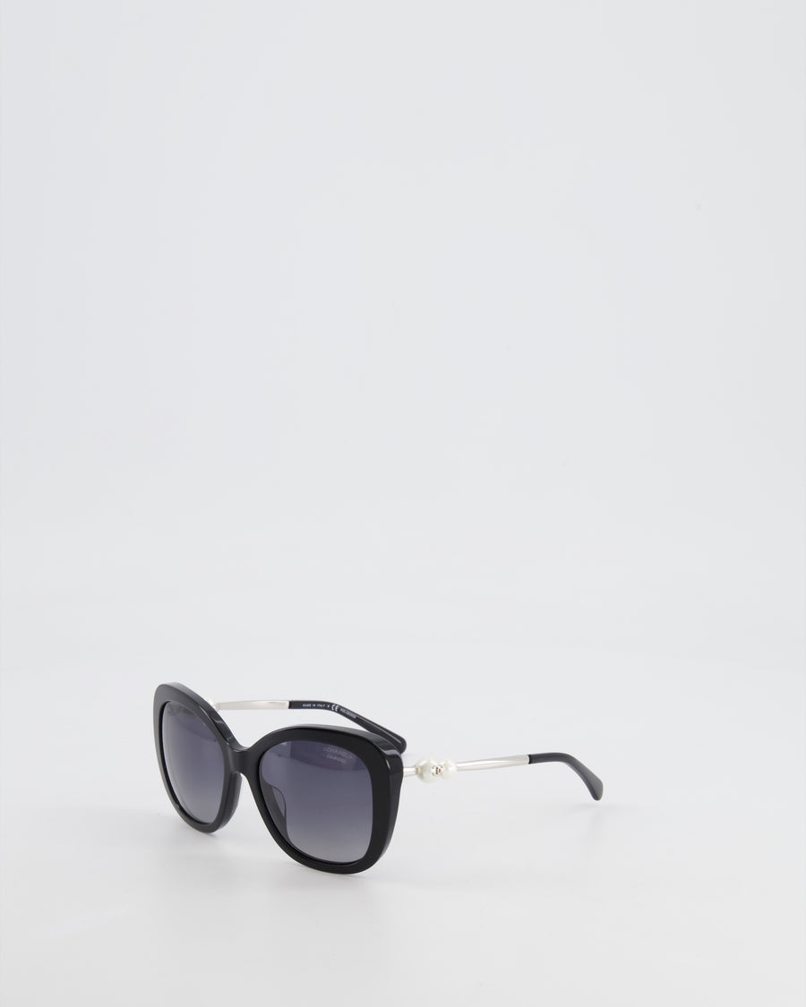 Chanel Black Sunglasses with Pearl CC Logo Detail and Silver Hardware