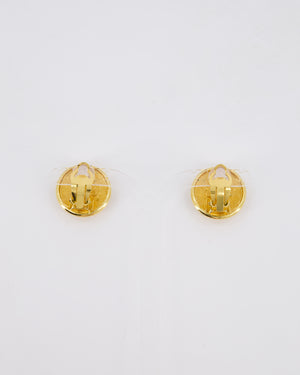 *HOT* Chanel Vintage Gold Medallion Starburst Clip On Earrings with CC Logo Detail