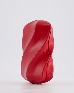 Bottega Veneta Red Whirl Clutch Bag in Red Lambskin Leather with Antique Gold Hardware