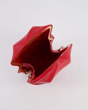 Bottega Veneta Red Whirl Clutch Bag in Red Lambskin Leather with Antique Gold Hardware