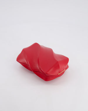 Bottega Veneta Red Whirl Clutch Bag in Red Lambskin Leather with Antique Gold Hardware