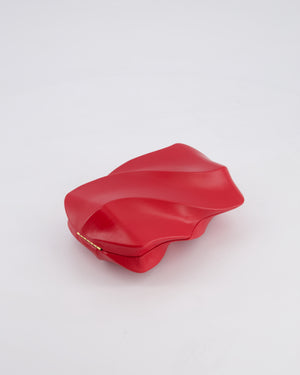 Bottega Veneta Red Whirl Clutch Bag in Red Lambskin Leather with Antique Gold Hardware