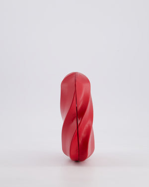 Bottega Veneta Red Whirl Clutch Bag in Red Lambskin Leather with Antique Gold Hardware