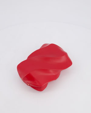 Bottega Veneta Red Whirl Clutch Bag in Red Lambskin Leather with Antique Gold Hardware