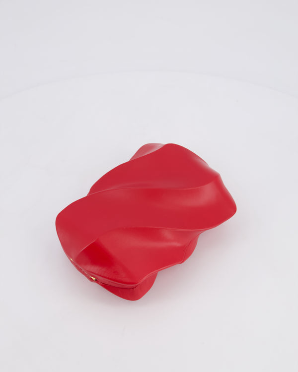 Bottega Veneta Red Whirl Clutch Bag in Red Lambskin Leather with Antique Gold Hardware