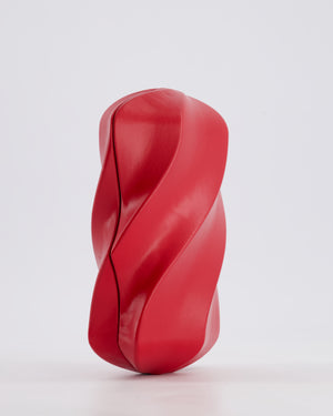 Bottega Veneta Red Whirl Clutch Bag in Red Lambskin Leather with Antique Gold Hardware