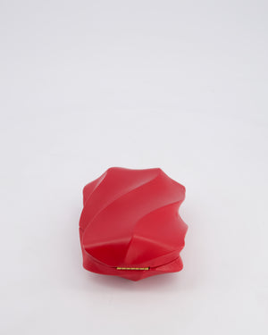 Bottega Veneta Red Whirl Clutch Bag in Red Lambskin Leather with Antique Gold Hardware