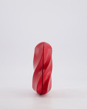 Bottega Veneta Red Whirl Clutch Bag in Red Lambskin Leather with Antique Gold Hardware