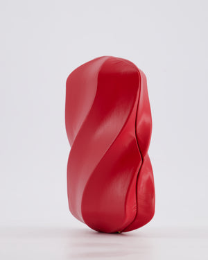 Bottega Veneta Red Whirl Clutch Bag in Red Lambskin Leather with Antique Gold Hardware