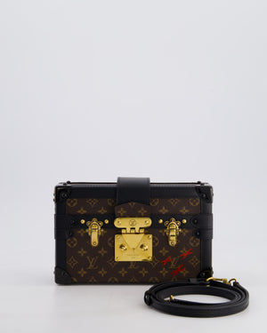 Louis Vuitton Brown Petite Malle Bag in Monogram Canvas & Black Calfskin Leather with Gold Hardware