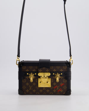 Louis Vuitton Brown Petite Malle Bag in Monogram Canvas & Black Calfskin Leather with Gold Hardware