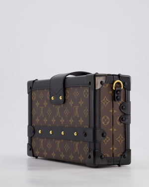 Louis Vuitton Brown Petite Malle Bag in Monogram Canvas & Black Calfskin Leather with Gold Hardware