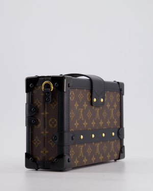 Louis Vuitton Brown Petite Malle Bag in Monogram Canvas & Black Calfskin Leather with Gold Hardware