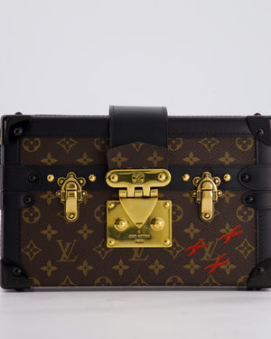 Louis Vuitton Brown Petite Malle Bag in Monogram Canvas & Black Calfskin Leather with Gold Hardware