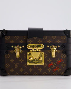 Louis Vuitton Brown Petite Malle Bag in Monogram Canvas & Black Calfskin Leather with Gold Hardware