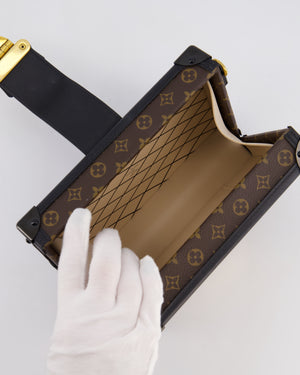 Louis Vuitton Brown Petite Malle Bag in Monogram Canvas & Black Calfskin Leather with Gold Hardware