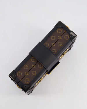 Louis Vuitton Brown Petite Malle Bag in Monogram Canvas & Black Calfskin Leather with Gold Hardware