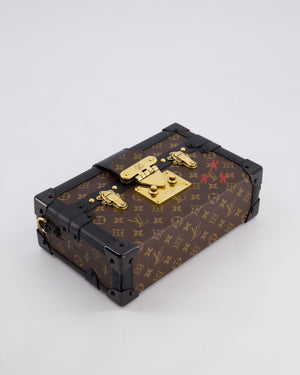 Louis Vuitton Brown Petite Malle Bag in Monogram Canvas & Black Calfskin Leather with Gold Hardware