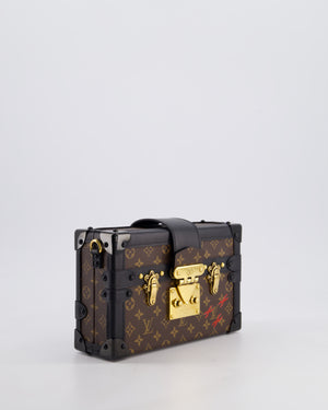 Louis Vuitton Brown Petite Malle Bag in Monogram Canvas & Black Calfskin Leather with Gold Hardware