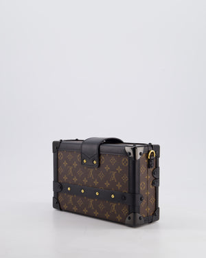 Louis Vuitton Brown Petite Malle Bag in Monogram Canvas & Black Calfskin Leather with Gold Hardware