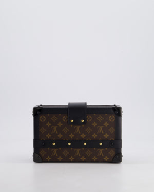Louis Vuitton Brown Petite Malle Bag in Monogram Canvas & Black Calfskin Leather with Gold Hardware