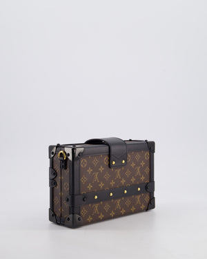 Louis Vuitton Brown Petite Malle Bag in Monogram Canvas & Black Calfskin Leather with Gold Hardware