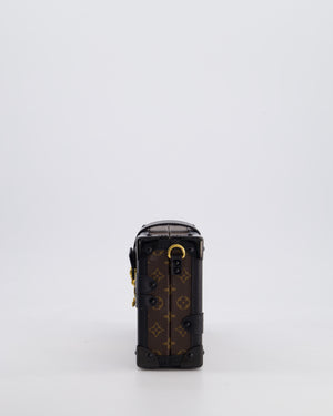 Louis Vuitton Brown Petite Malle Bag in Monogram Canvas & Black Calfskin Leather with Gold Hardware