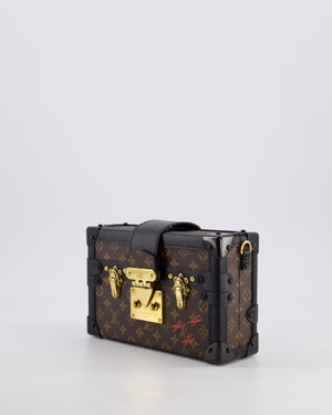 Louis Vuitton Brown Petite Malle Bag in Monogram Canvas & Black Calfskin Leather with Gold Hardware