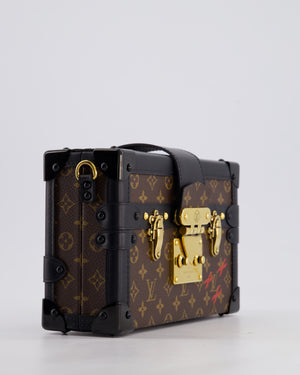 Louis Vuitton Brown Petite Malle Bag in Monogram Canvas & Black Calfskin Leather with Gold Hardware