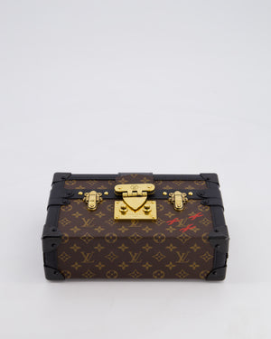 Louis Vuitton Brown Petite Malle Bag in Monogram Canvas & Black Calfskin Leather with Gold Hardware