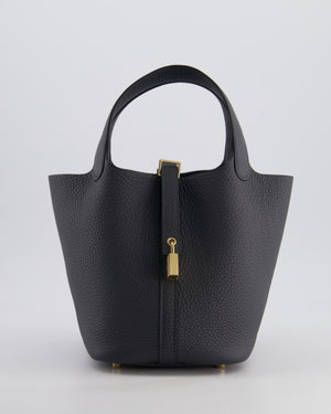 *HOT* Hermès Picotin Lock 18 Bag in Gris Misty Clemence Leather with Permabrass Hardware
